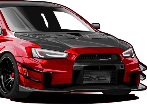 Modified red Evo X car
